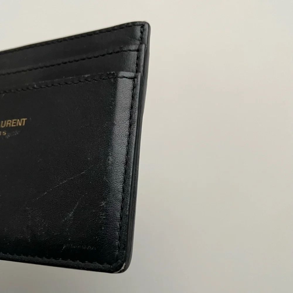 YSL Yves Saint Laurent Smooth Leather Black Gold Cardholder Wallet Pouch Purse - Picture 9 of 9